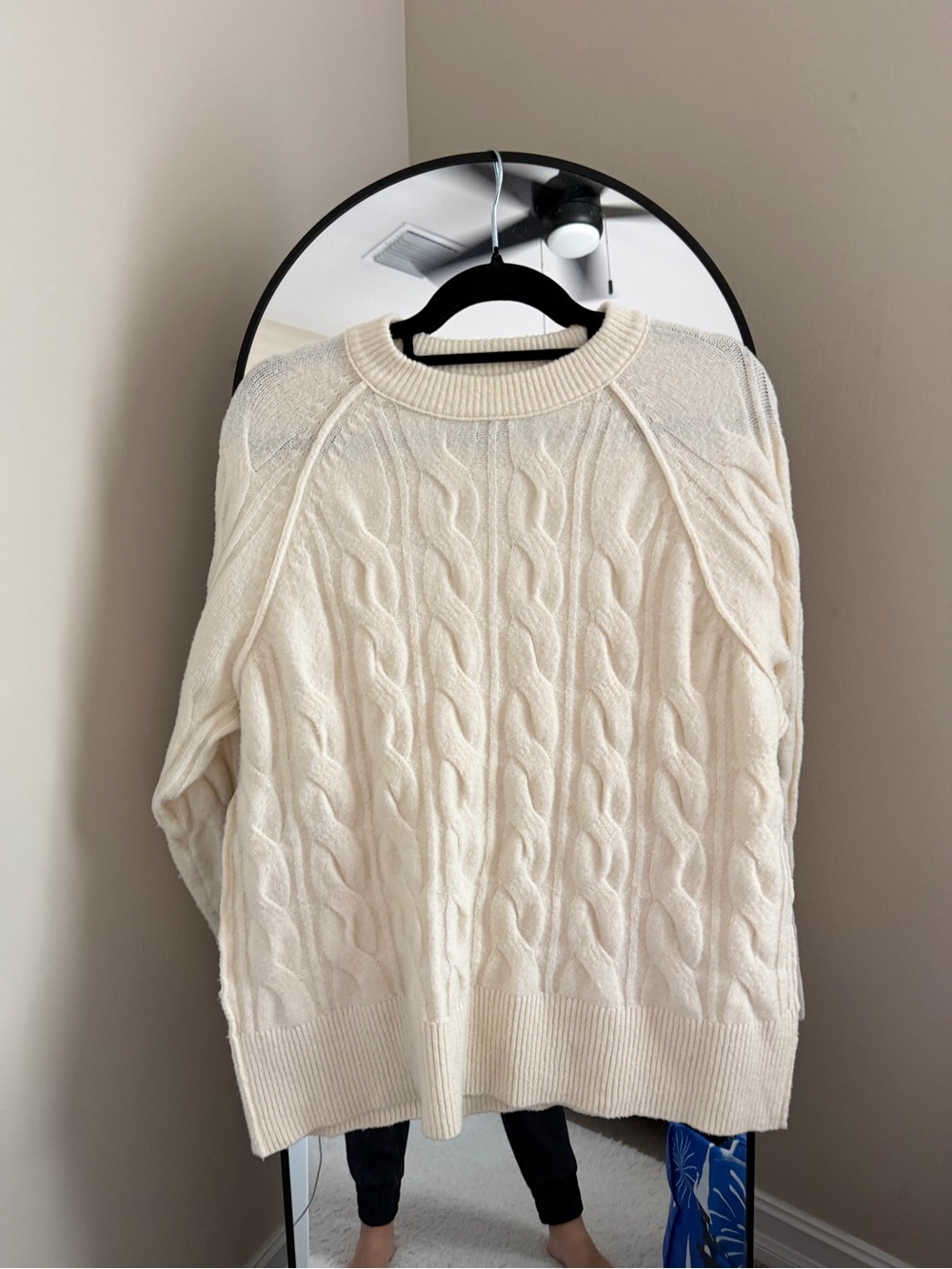 aerie Cream Cable Knit Crewneck Sweater